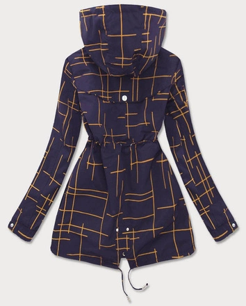 Dwustronna kurtka parka damska granatowo-żółta (w656big)