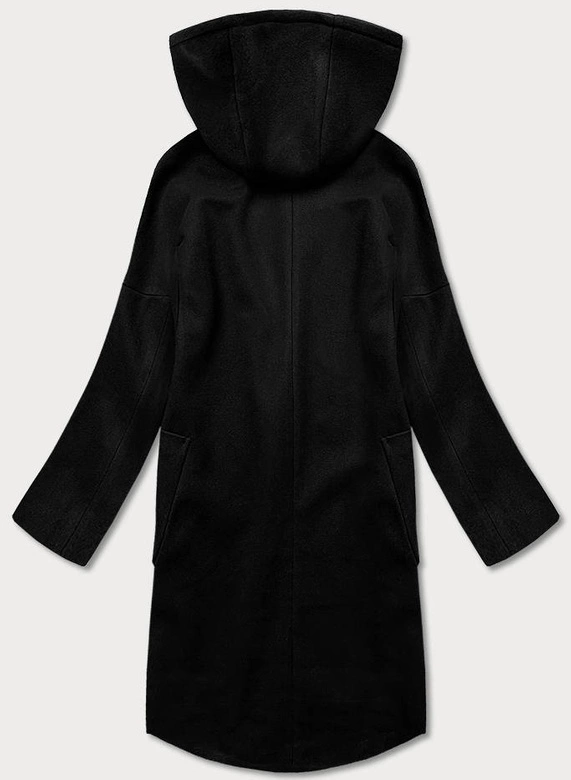 Damski płaszcz plus size z kapturem czarny (2728)