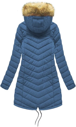 Dwustronna damska kurtka zimowa z kapturem czarno-niebieska (w214big)