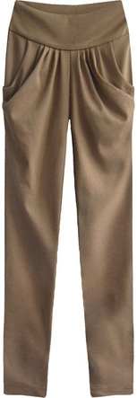 BAWEŁNIANE SPODNIE Z WYSOKIM STANEM KARMELOWE (89181)