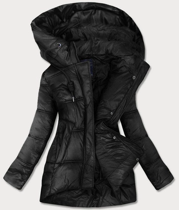 ASYMETRYCZNA DAMSKA KURTKA PIKOWANA CZARNA (7658)