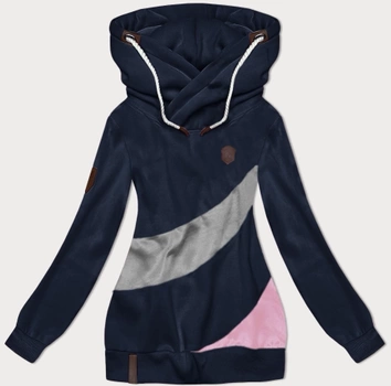 Gruba damska bluza w pasy granat-szary (2302)