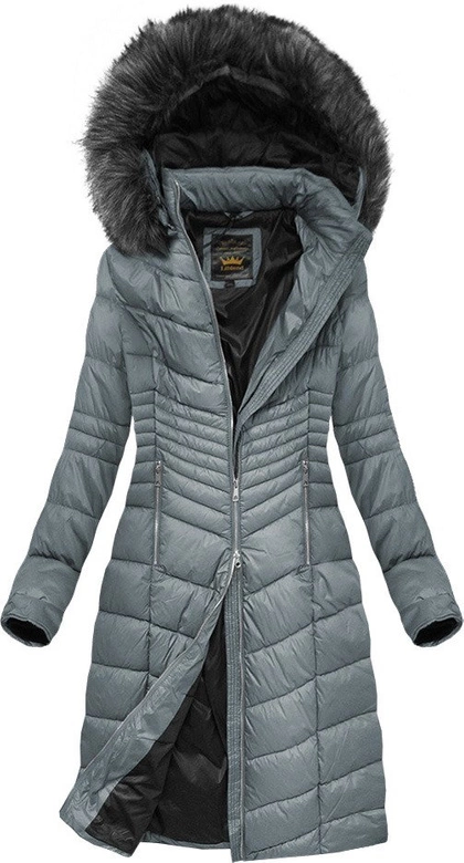 DAMSKA PIKOWANA KURTKA ZIMOWA Z KAPTUREM SZARA (7762BIG)