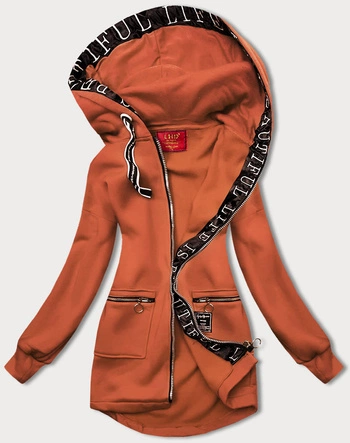 PROSTA BLUZA DAMSKA Z OZDOBNYM SUWAKIEM RUDA (AMG-37)