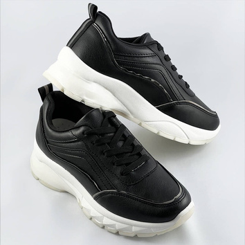 Damskie sneakersy z metaliczną lamówką czarne (bg-02)