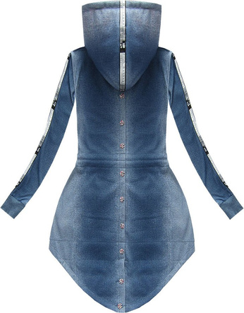 BLUZA Z HAFTAMI I KAPTUREM NIEBIESKA 1/5 (J7663)