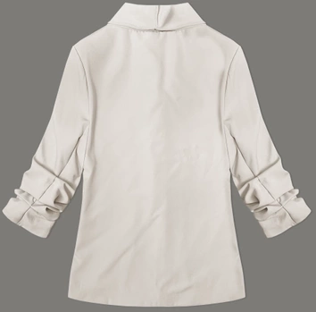 Cienka marynarka z marszczonymi rękawami jasny beż (22-356)