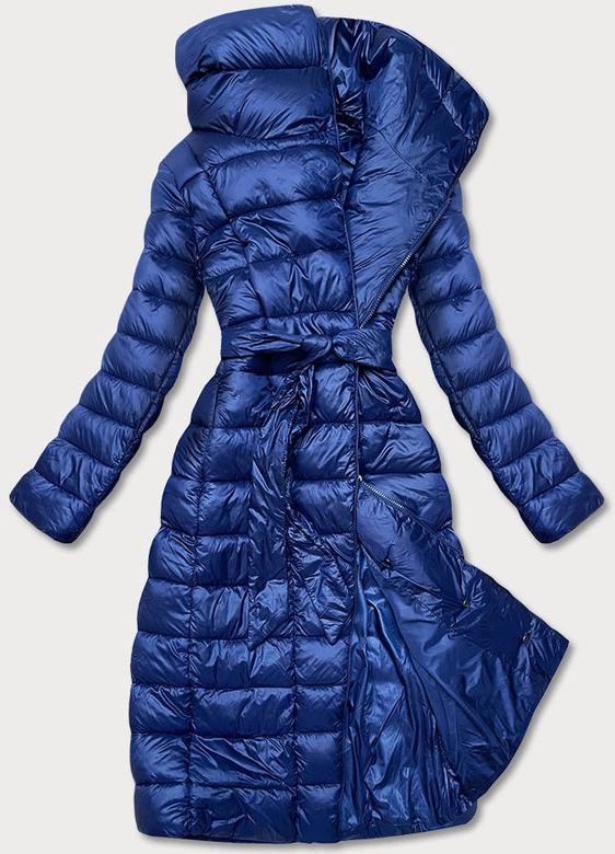 PIKOWANY PŁASZCZ Z WYSOKĄ STÓJKĄ GRANATOWY (J19-018)