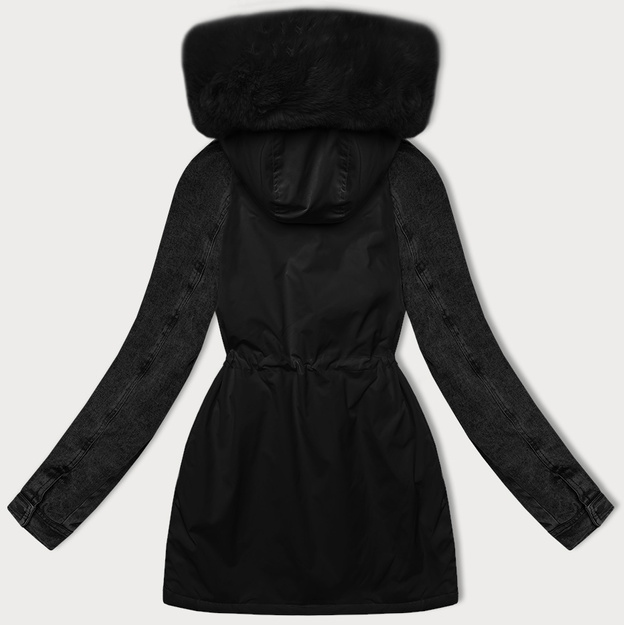 Parka damska z jeansowymi rękawami Way Mode czarny-czarny (WD202301)