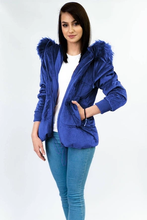 Sztruksowa damska kurtka z kapturem chabrowa (7696)