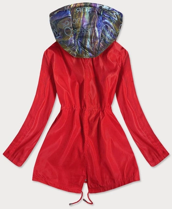 KURTKA DAMSKA Z OZDOBNYM KAPTUREM CZERWONA/MULTIKOLOR (YR2022)