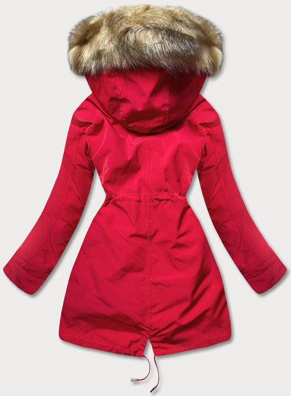 Ciepła kurtka zimowa damska czerwony/ecru (w629big)