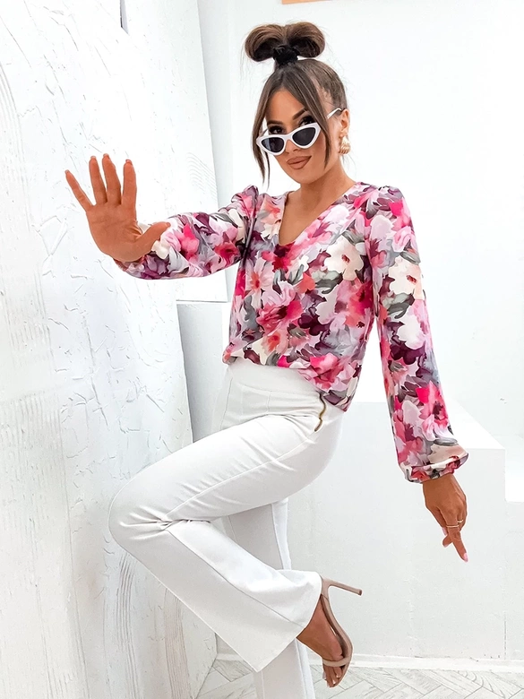 Bluzka z bufiastymi rękawami fuksja (021)