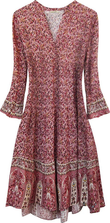 SUKIENKA BOHO W KOLOROWE KWIATKI RÓŻOWA (574/1ART)