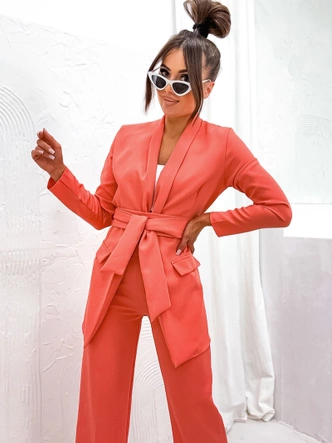 Komplet luźna marynarka + szerokie spodnie koralowy (8167)