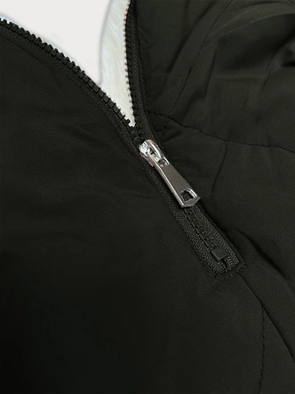 Pikowana kurtka zimowa na futrze Way Mode army-beż (WD202308)