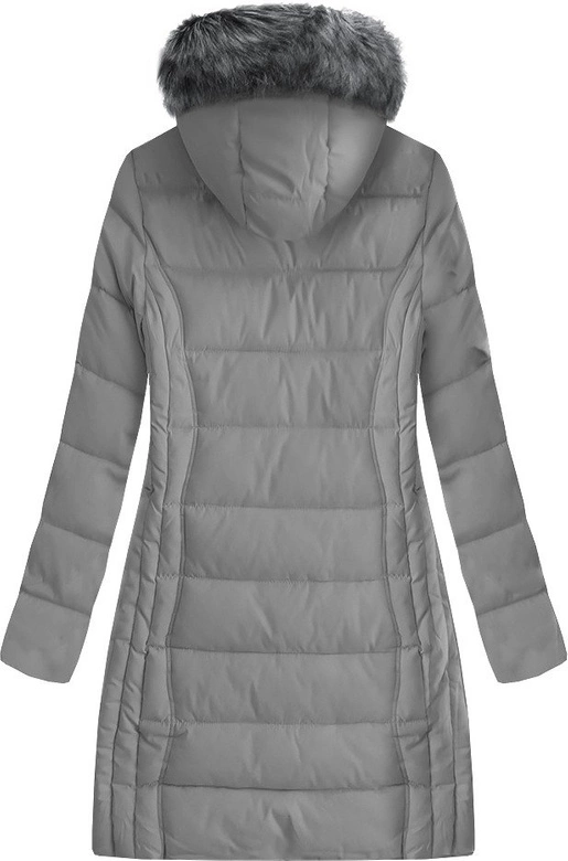 PIKOWANA DAMSKA ZIMOWA KURTKA Z KAPTUREM SZARA (B9501)