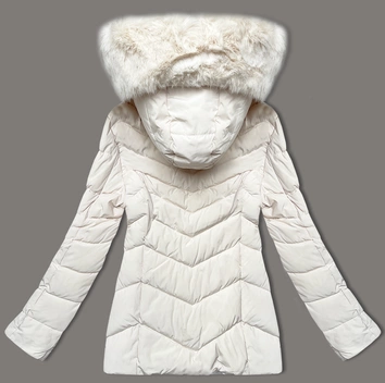 Pikowana kurtka przejściowa z futerkiem przy kapturze S'west ecru (B8301-26)