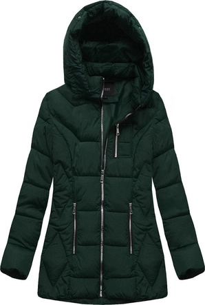 PIKOWANA KURTKA Z KAPTUREM CIEMNOZIELONA (B9901)