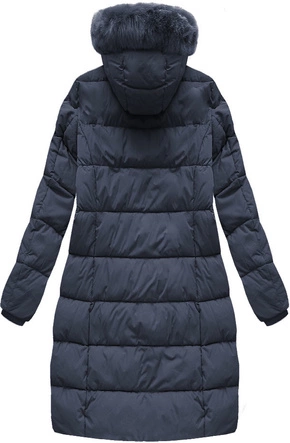 PIKOWANA KURTKA DAMSKA ZIMOWA Z KAPTUREM GRANATOWA (7790-PLUS)