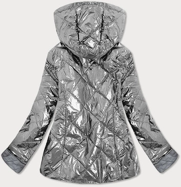 Błyszcząca damska kurtka pikowana srebrna (b9573)