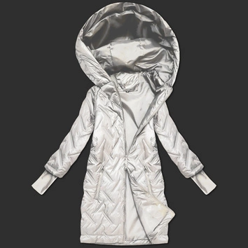 Pikowana kurtka z kapturem fason trapez ecru (T2-2290#-12)