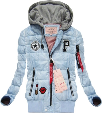 KURTKA BOMBER Z KAPTUREM BŁĘKITNA (XW559X)