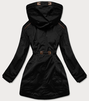 ZIMOWA PARKA DAMSKA Z WSTAWKAMI Z EKOSKÓRY CZARNA (M-21A93)