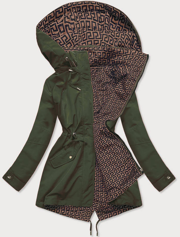 Dwustronna kurtka parka damska khaki-brązowa (xw581bigx)
