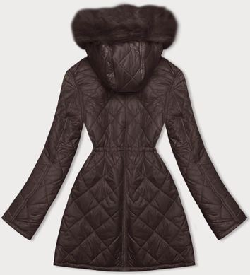 Dwustronna kurtka damska pikowana - futro brązowa (H-897-23)