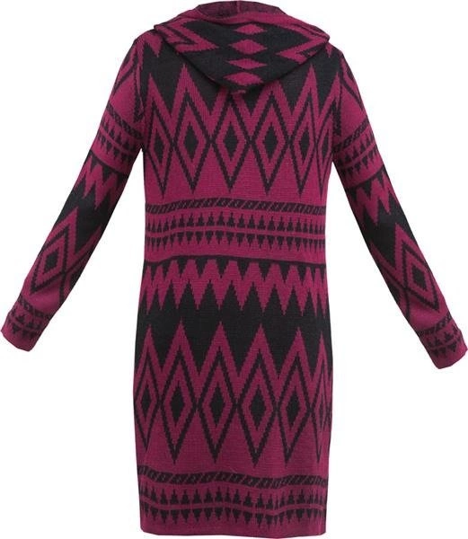 KARDIGAN W AZTECKIE WZORY BORDOWO-CZARNY (5608)