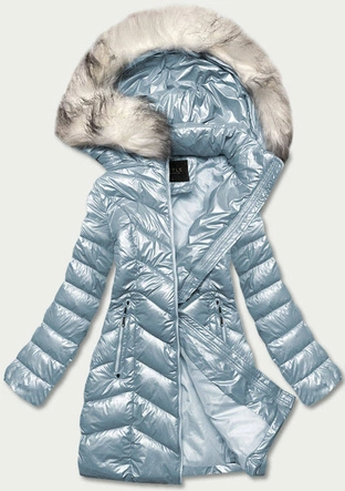 KURTKA ZIMOWA DAMSKA W KRATKĘ NIEBIESKA (16M9053-243)