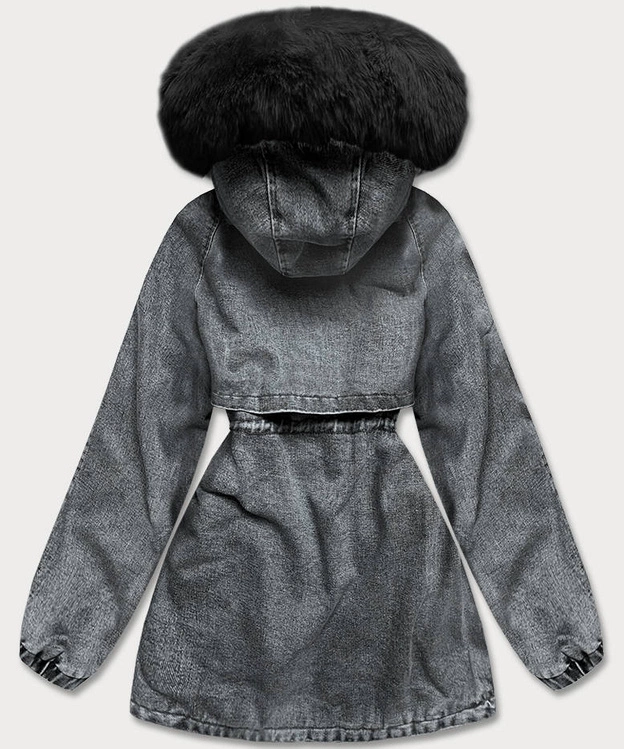 Damska kurtka jeansowa na futrzanej podszewce czarna (br8048-101)