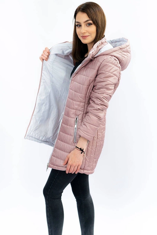 DŁUGA PIKOWANA KURTKA ANTYCZNY RÓŻ (B1088-30)