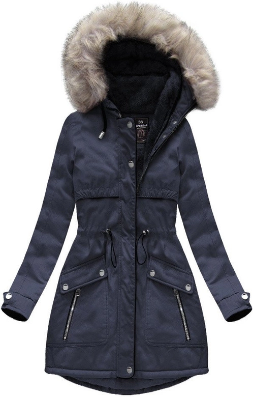 BAWEŁNIANA DAMSKA PARKA ZIMOWA Z PODPINKĄ GRANATOWA (W633)