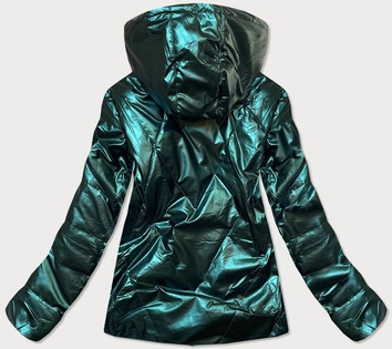 Krótka błyszcząca kurtka damska butelkowa zieleń (w586)