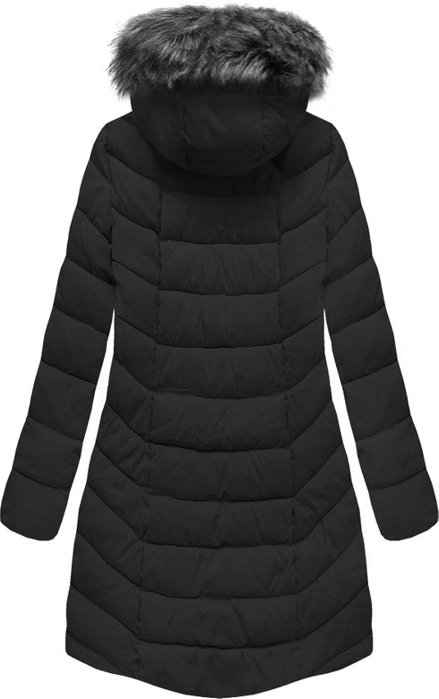 DŁUŻSZA ZIMOWA KURTKA DAMSKA Z KAPTUREM CZARNA (B2646)