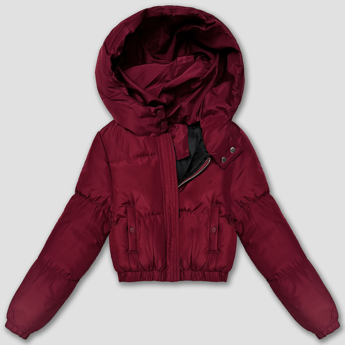 Krótka kurtka zimowa puffer J Style bordowa mat (5M3360-1)