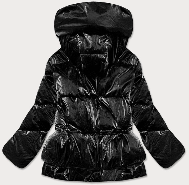 METALICZNA KRÓTKA ZIMOWA KURTKA DAMSKA PUFFER CZARNA (OMDL-022)