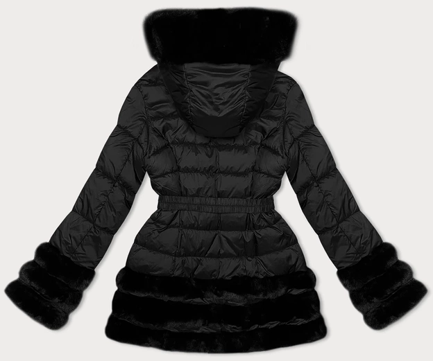 Przejściowa pikowana kurtka damska z futerkiem J Style czarna (11Z8087)