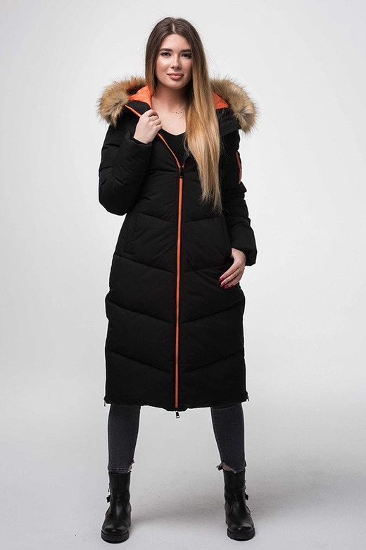 PROSTY PŁASZCZ ZIMOWY DAMSKI Z KAPTUREM CZARNY (J9-007)