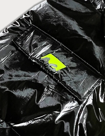 Błyszczący bezrękawnik damski oversize czarny-neon (JIN222)