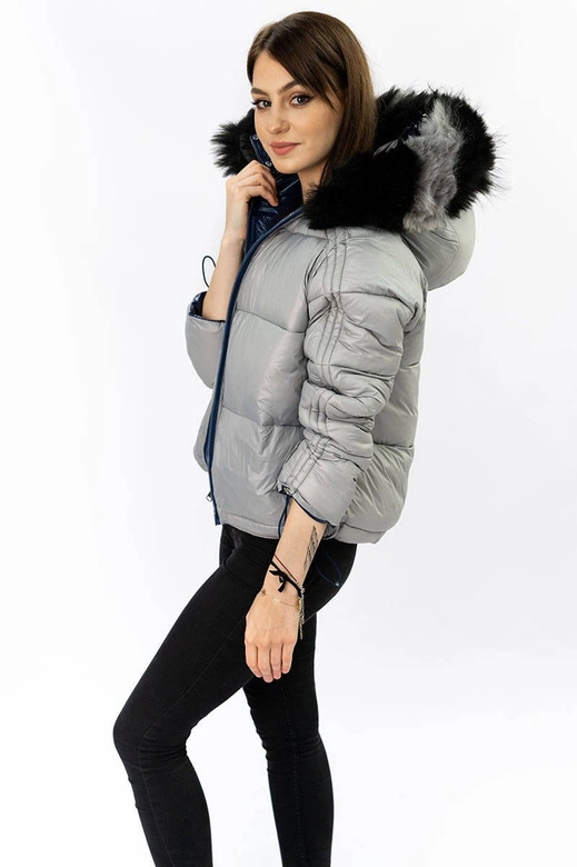 Dwustronna kurtka damska granatowo-szara (b9555)