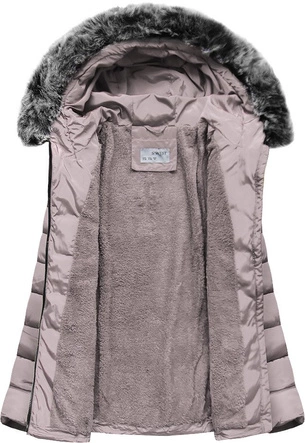 KRÓTKA PIKOWANA ZIMOWA KURTKA DAMSKA Z KAPTUREM JASNORÓŻOWA (R2618)