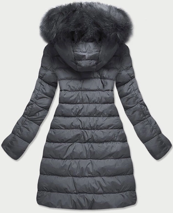 Pikowana damska kurtka z kapturem ciemnoszara (7754)