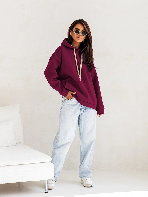 Gruba bluza damska kangurka bordowa (82131)