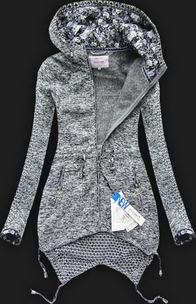GRUBA BLUZA Z KAPTUREM CIEMNOSZARA (LX9913)