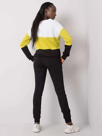 Cienki komplet dresowy damski Rue Paris biały-limonka-grafit (5971)