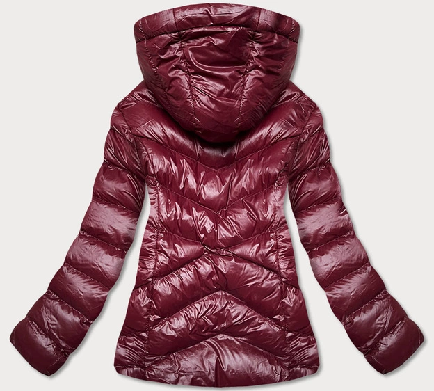 Krótka kurtka zimowa damska wiśniowa (23066-7)