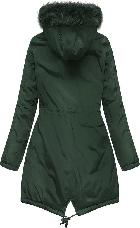 DWUSTRONNA DAMSKA PARKA ZIMOWA WELUROWA CIEMNOZIELONA (7911)